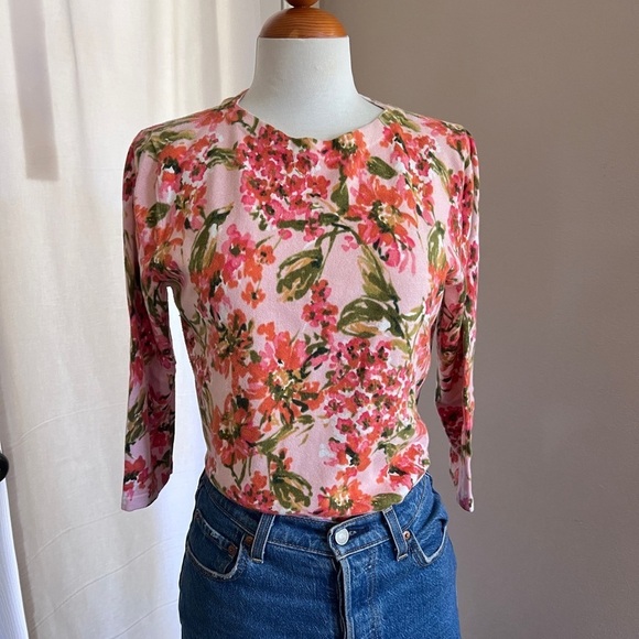 Talbots 100% Cotton Floral Grannycore Sweater - Picture 1 of 2